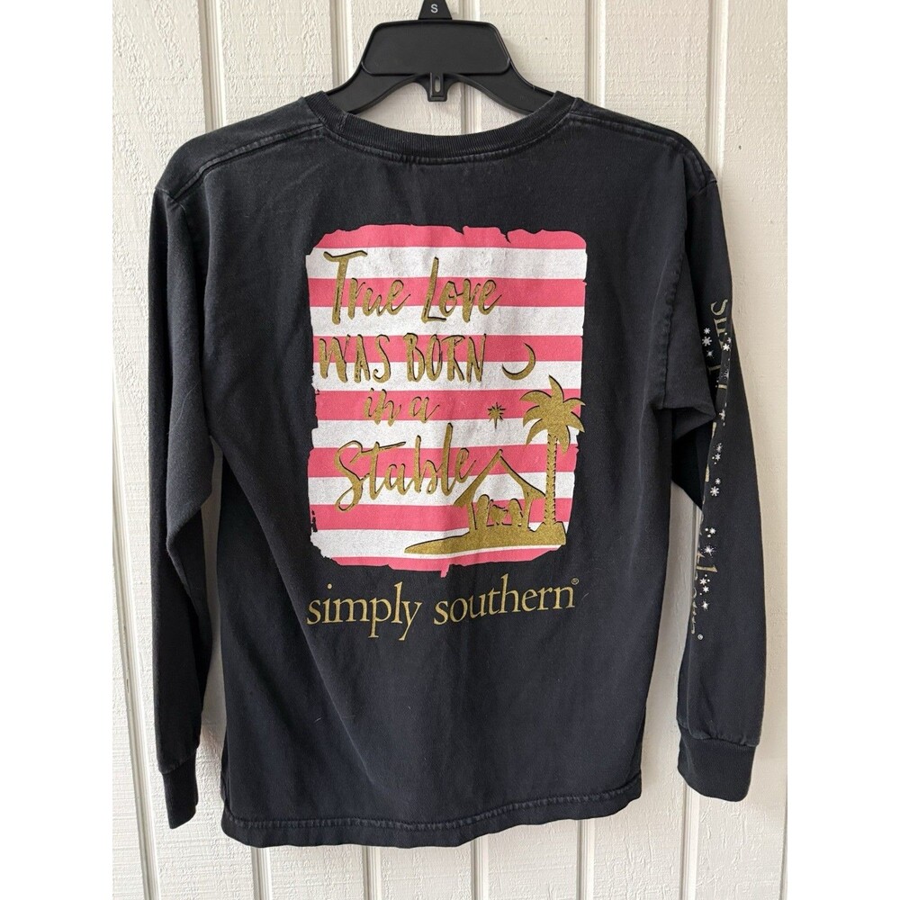 Simply Southern Girls Blk Long Sleeve Youth LG True Love was Born in a Stable